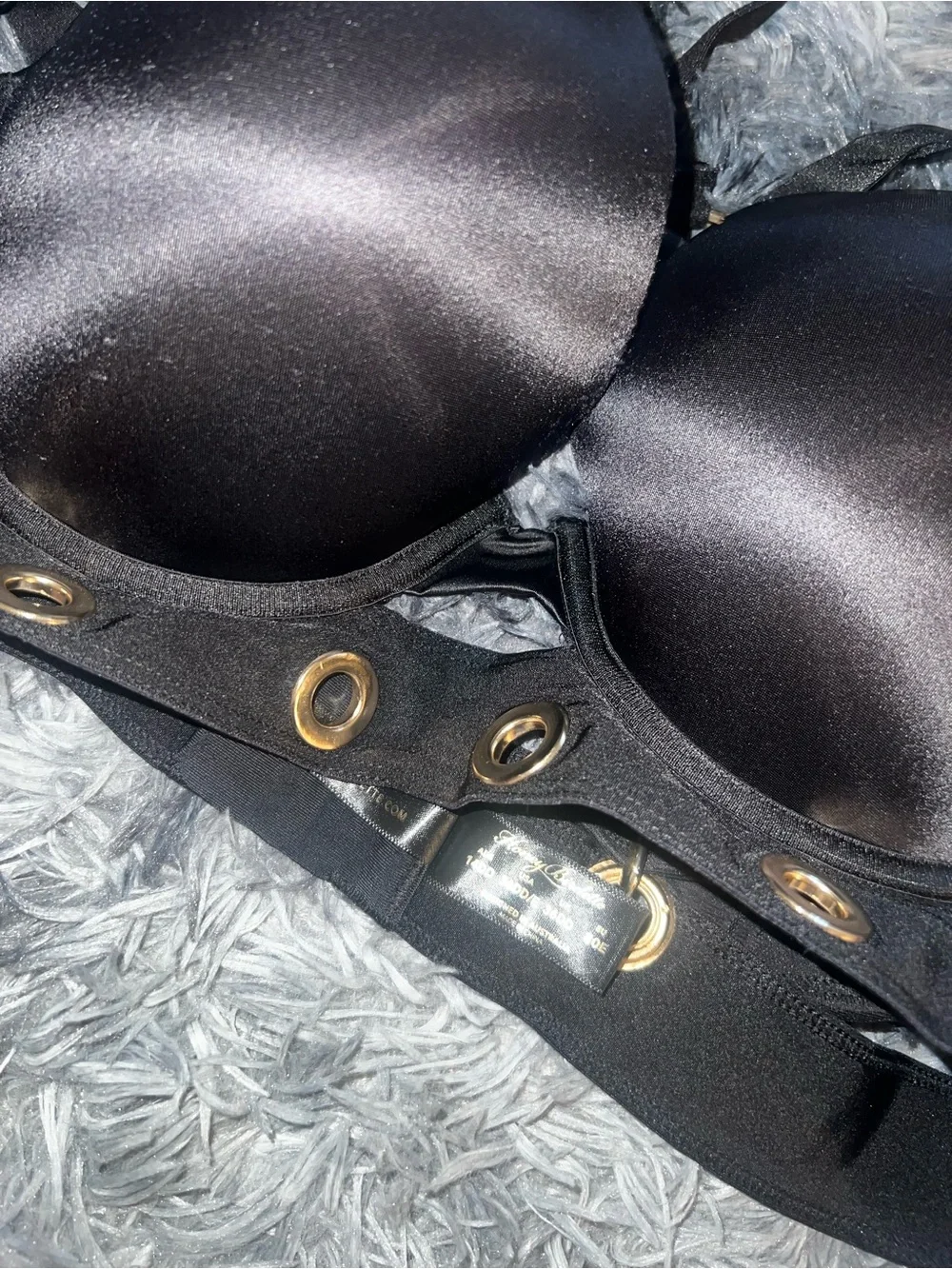 Black Satin Strappy Bra & High-Waist Garter Bikini Set Ava Rare set